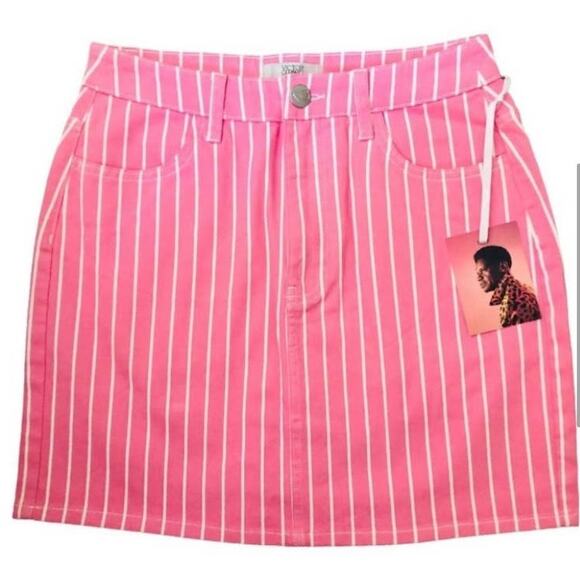 New Victor Glemaud x Target Pink White Striped Mini Skirt Size 4 - Picture 2 of 4